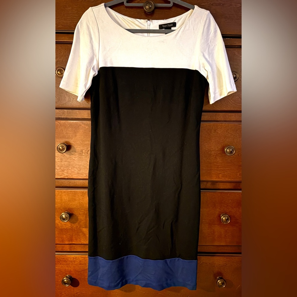 White House Black Market Black, White & Blue Colorblock Sheath Dress